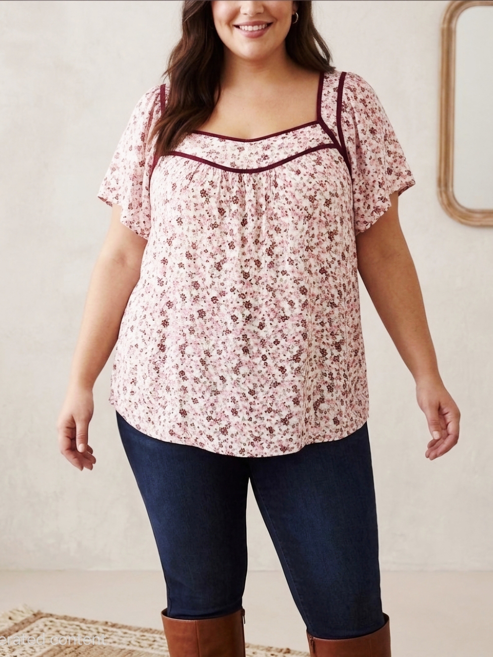 Torrid Pink Floral Square-Neck Flutter Sleeve Blouse - Size 6 (6X US)